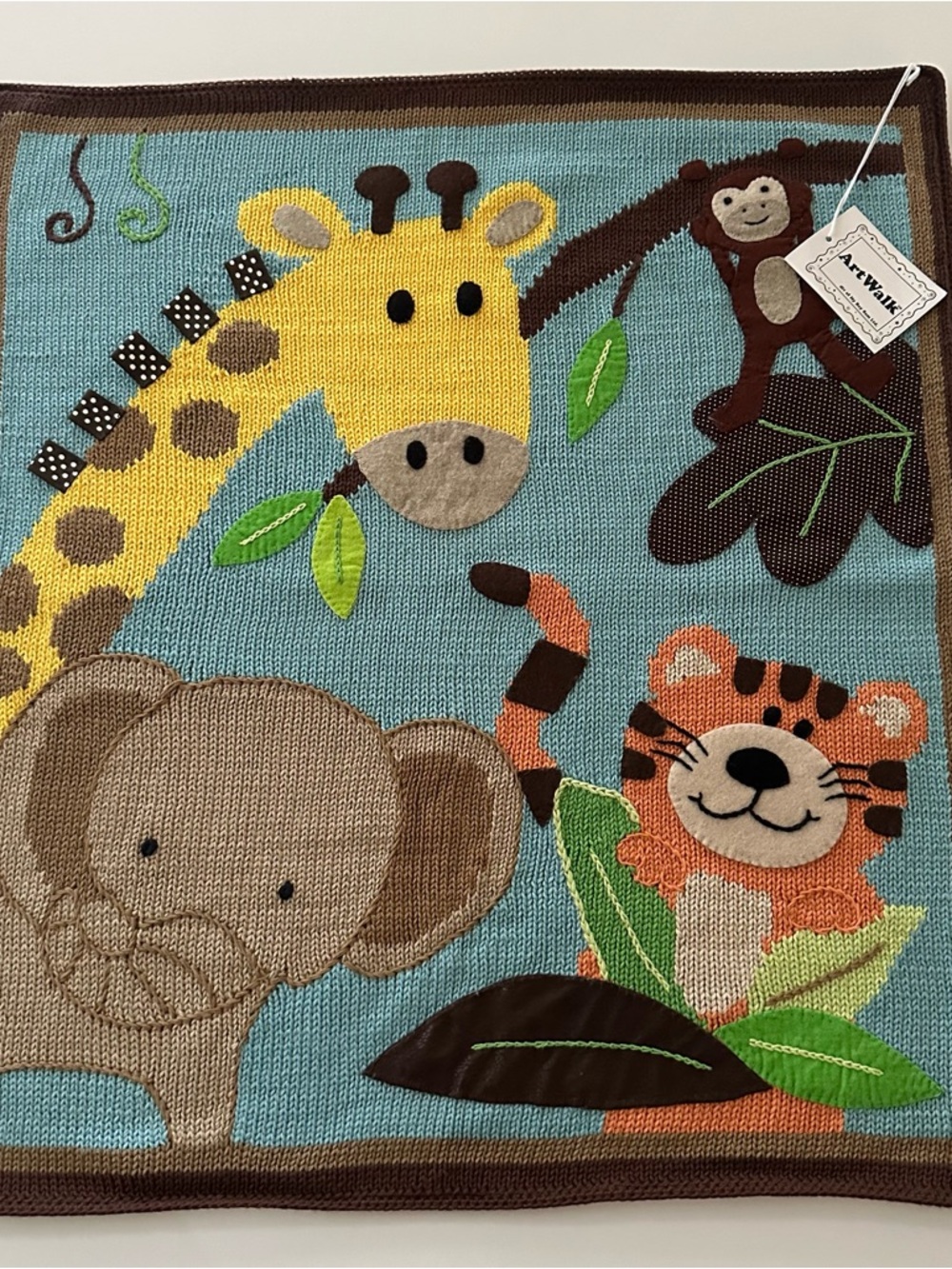 ArtWalk Baby Boy Aqua Jungle Blanket Handmade Peru Cotton Elephant Giraffe Tiger